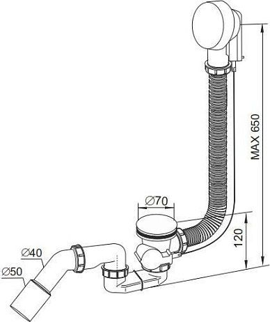 Слив-перелив WINKIEL/RAWIPLAST для ванны, полуавтомат, хром (A305M50)