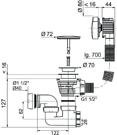 Слив-перелив E6D159-CP 70 см, хром