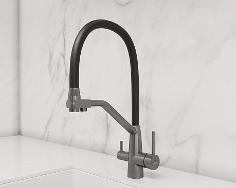 Смеситель KITCHEN для кухни с высоким гибким изливом AV9006GM, графит AVRORA