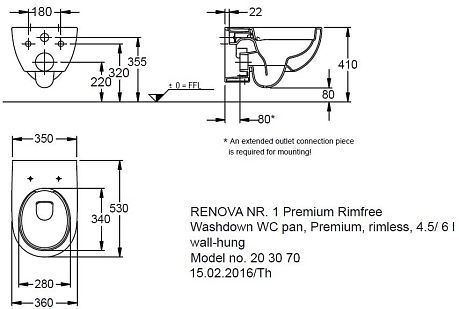 Унитаз RENOVA N1 PREMIUM [35*53] Rimfree, крышка-сиденье микролифт (F203070+F573025)