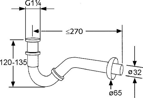 Сифон KLUDI 1 1/4" 32 трубчатый 1031105-00, хром*