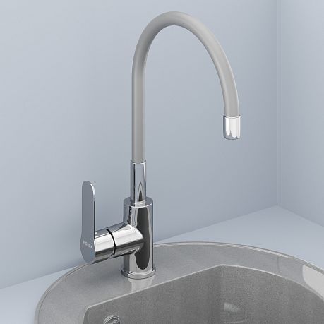 Смеситель KITCHEN для кухни с высоким гибким изливом AV9002G, серый AVRORA