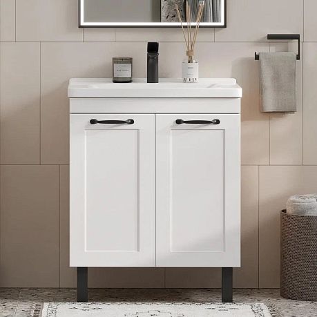 Тумба EQUIL LAGO 70 напольная, белая матовая/дуб сонома с умывальником Миранда 70*