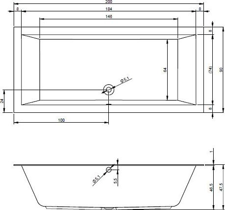 Ванна LUGO (200*90), на каркасе, слив-перелив