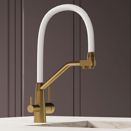 Смеситель KITCHEN для кухни с высоким гибким изливом AV9006Gold, золото AVRORA*