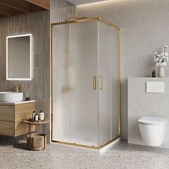Душевой уголок BelBagno Luce LUCE-A-2-90-P-0ORO 90x90,профиль золото матовое/стекло сатин без под-на