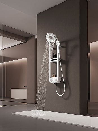 Душевая система для душа с терм., излив, верхний/ручной душ (AQM8004W) белая