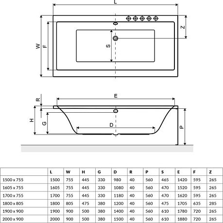 Ванна PRYZMAT [180*80] каркас, слив-перелив