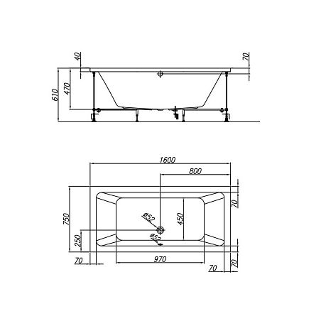 Ванна ELEKTRA [160*75] комплектация BASIS каркас*