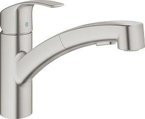 Смеситель EUROSMART для кухни 30305DC0 суперсталь, с вытяжной лейкой (гибкая подводка 3/8")*