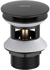 Выпуск для раковины AQ6002MB Push-open с переливом,крышка круглая, матовый черный AQUATEK 