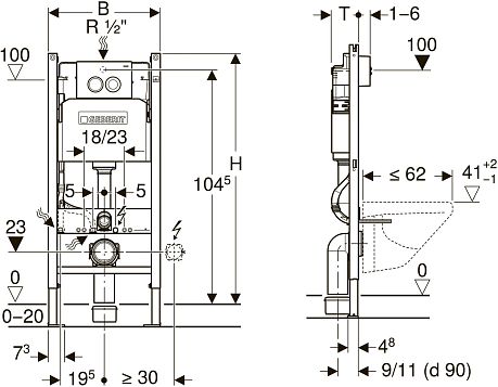 Комплект GEBERIT RENOVA Nr.1 500.124.2TC.R (458.124.21.1, 500.801.00.1)*