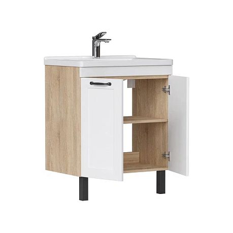 Тумба EQUIL LAGO 70 напольная, белая матовая/дуб сонома с умывальником Миранда 70*