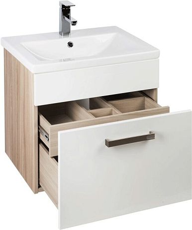 Тумба MIRRO 80 [80*40] подвесная, белая/под дерево, с умывальником (MIR80W0i95K)