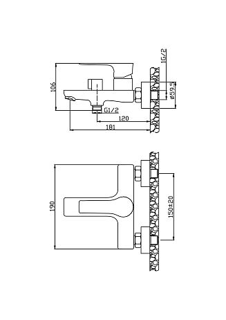 Смеситель LINE Gun metall для ванны с коротким изливом, AV3131GM графит AVRORA