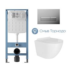 Комплект TECNICA инстал.,RETANGULO панель смыва хром OVO унитаз подвесн. торнадо 490*360 AQDSD008