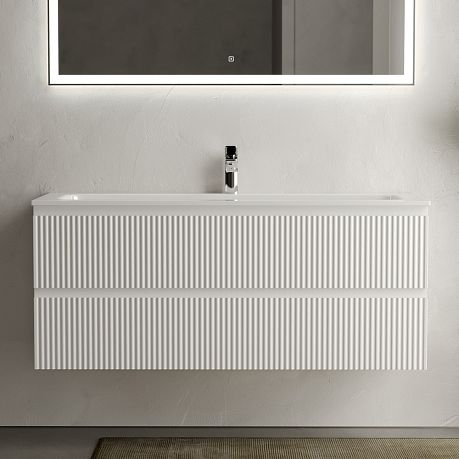 Тумба SNOB T Bianco120 подвесная 2 ящика, матовая SNR120W умывальник Element CN7017 [1210*457*137]*