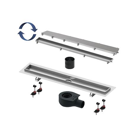 Дренажный канал TECE LINUS 900мм 2 в 1 (tile+steel), канал, решетка, сифон, опоры, Хром матовый