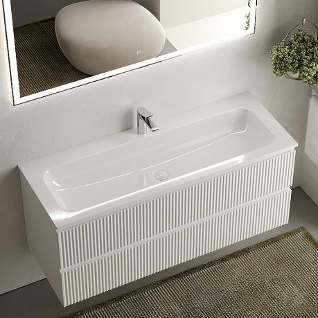 Тумба SNOB T Bianco120 подвесная 2 ящика, матовая SNR120W умывальник Element CN7017 [1210*457*137]*