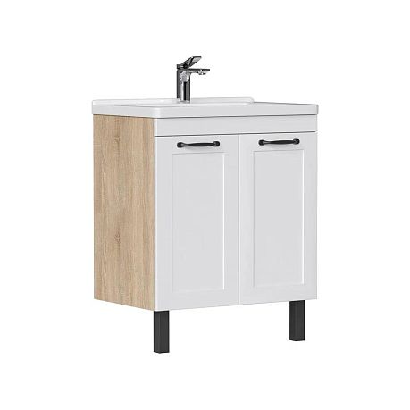 Тумба EQUIL LAGO 70 напольная, белая матовая/дуб сонома с умывальником Миранда 70*