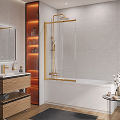 Шторка на ванну SLIDER-VF-11-90/150C-BORO [90*150] профиль брашированное золото*