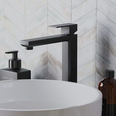 Смеситель GRAZIA  для умывальника 21PZ205LL высокий, без донного клапана, чёрный матовый PVD~