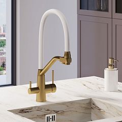 Смеситель KITCHEN для кухни с высоким гибким изливом AV9006Gold, золото AVRORA