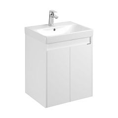 Тумба СКАНДИ Doors 55 нап( белый мат-ый/белый глян.)1A278801SD010 с умывальником Адриана55 1WH501620
