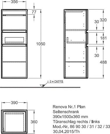 Шкаф боковой RENOVA PLAN с дверцей 39*105*36 темно-серый матовый 869031000