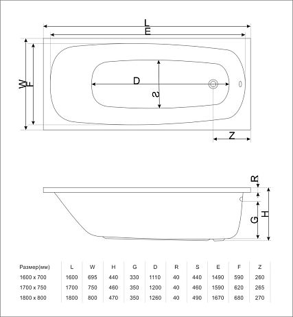 Ванна LAYLA [180*80] каркас, слив/перелив, БЕЗ панели (WAEX.LAY18WH, MR-02, SP.E-60CR)