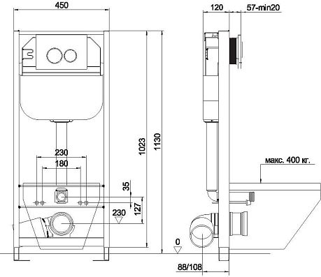 Система инсталляции INS-0000003 для унитаза [113*51*10] звукоиз, крепл, панель SLIM белая V прямоуг*