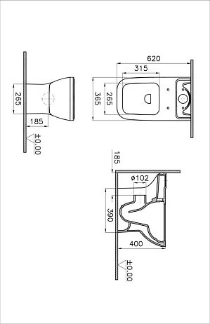 Унитаз INTEGRA SQUARE Open-Back напольный безободковый, крышка/сиденье тонкое 9833B003-7205