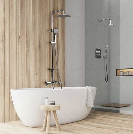 Душевая система BLAUTHERM 945602RP300/945612RP300 термостат, с изливом и с регулировкой высоты, хром