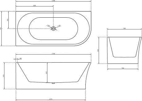 Ванна AB 9257L [170*78*60] пристенная