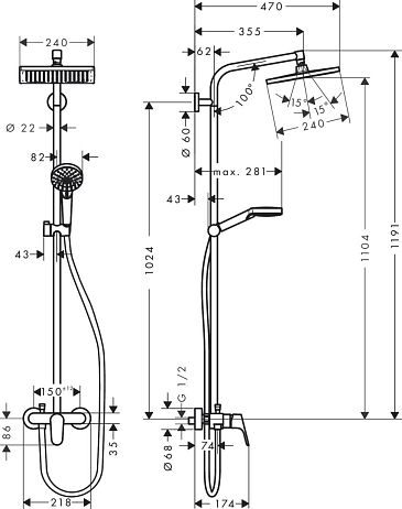 Душевой гарнитур CROMETTA E 240 1 jet Showerpipe, со смесителем, хром 27284000*