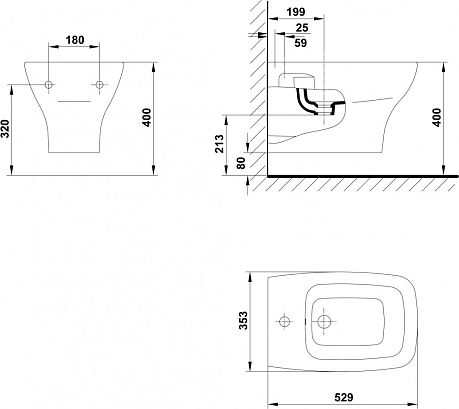Биде STREET SQUARE [53*35] подвесное  05362