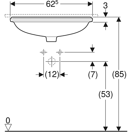 Умывальник VARIFORM [62.5x49] с переливом, установка под столешницу 500.756.01.2*