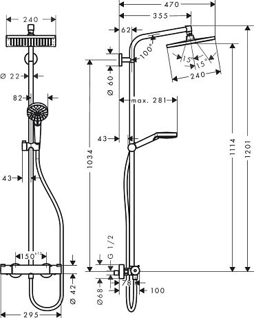 Душевой гарнитур CROMETTA E 240 1 jet Showerpipe, с термостатом 27271000 хром