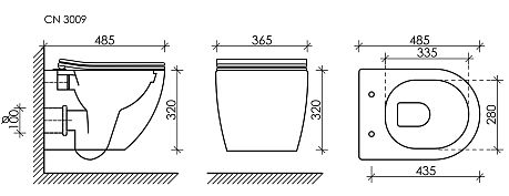 Унитаз FORMA Rimless CN3009 370х365х485 подвесной,,Без крышки*