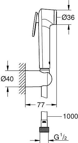 Гигиенический душ GROHE Tempesta-F Trigger с держателем, хром, шланг Silverflex 100см.26352000*