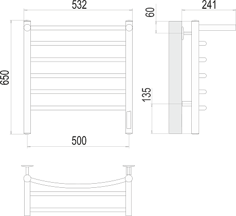 Полотенцесушитель КЛАССИК П6 [500х650] с полкой электрический (quick touch), TERMINUS*