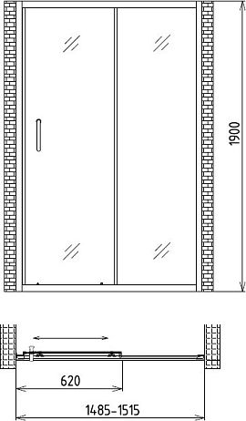 Душевая дверь GEMY VICTORIA S30191C раздвижная, профиль хром, стекло прозрачное 1500*1900*
