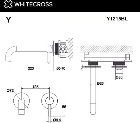 Смеситель WHITECROSS Y Y1215BL для умывальника скрытого монтажа (черный мат)