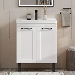 Тумба EQUIL LAGO 70 напольная, белая матовая/дуб сонома с умывальником Como 70