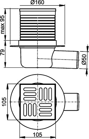 Трап 105*105/50 мм боковая подводка, решетка из нержав. стали, комбин.гидрозатвор SMART (APV31)