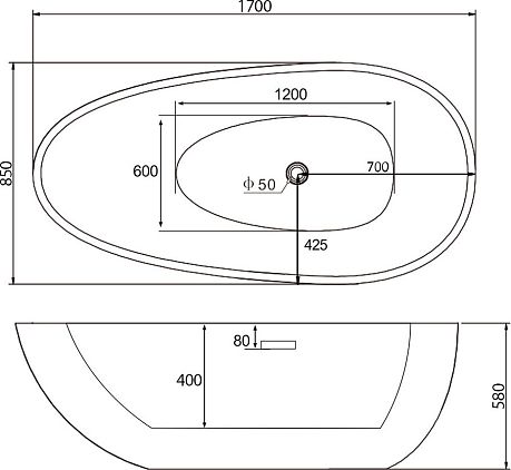Ванна AB 9211B [170*85/58] отдельностоящая, черная