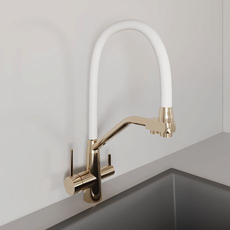 Смеситель KITCHEN для кухни с высоким гибким изливом AV9006Gold, золото AVRORA*