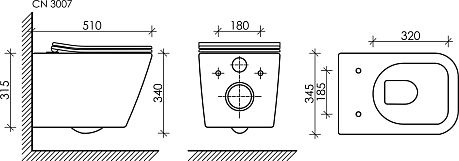 Унитаз METRIC Rimless CN3007MB подвесной, крышка/сиденье микролифт*