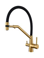 Смеситель KITCHEN для кухни AV9009Gold с подключением фильтра, с гибким изливом, цвет золото