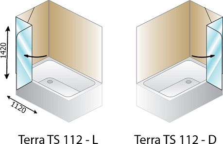Шторка на ванну TERRA TP 112L (112*145) левая, профиль хром, стекло прозрачное 7100011*